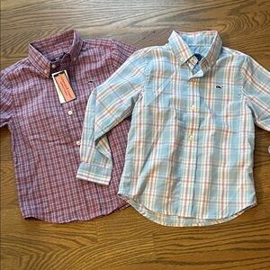 Vineyard Vines Kids Plaid Button-Down Shirts - Red and Light Blue